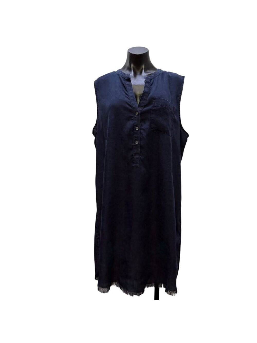 NWT Nic+Zoe Dark Wash Sleeveless Denim Tunic Dress With Frayed Hem XL